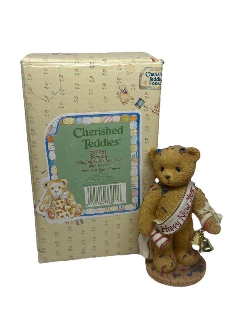Enesco Cherished Teddies Newton #272361 Ringing In The New Year With Cheer